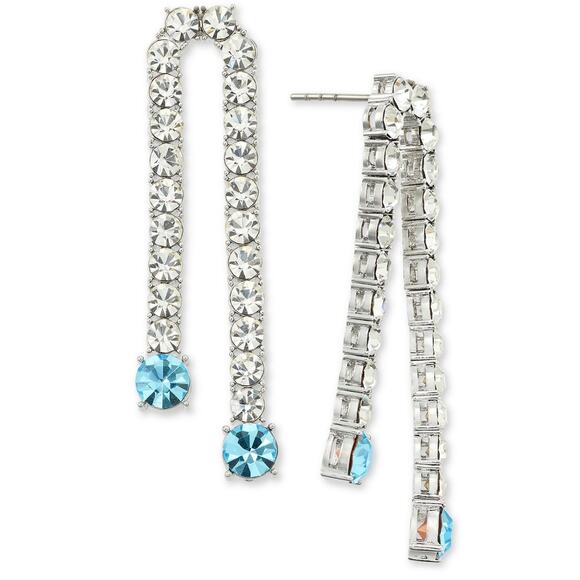 ON 34th Blue Crystal Double Chain Drop Earrings - Picture 1 of 4